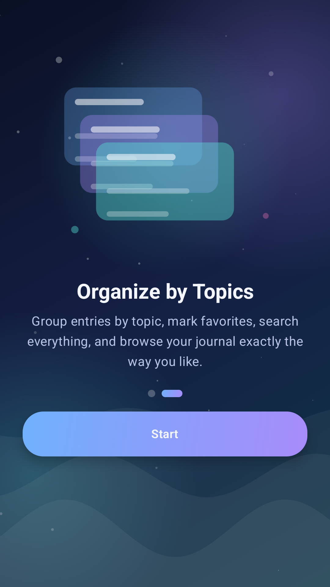 Blank Slate Journal organization screen